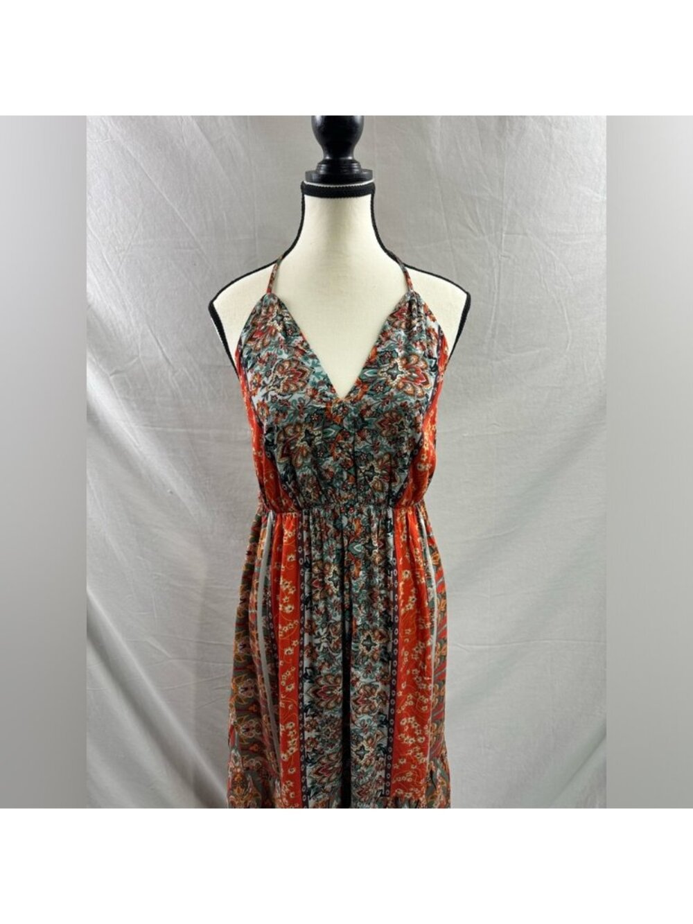 Boho Floral Print Backless Tie Shoulder Ruffle Hem Cami Dress - Picture 9 of 11